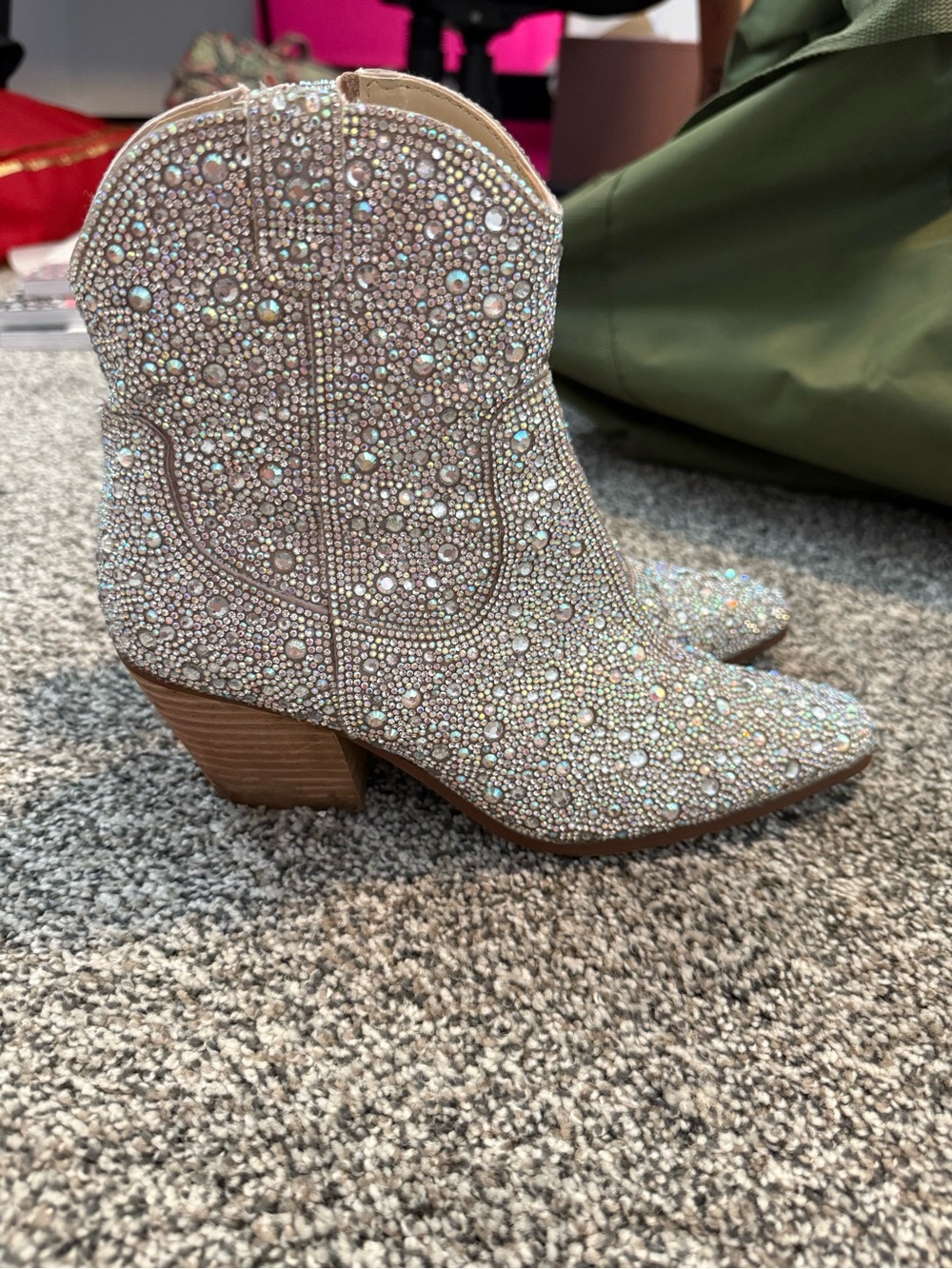 Embellished Silver Western Ankle Boot